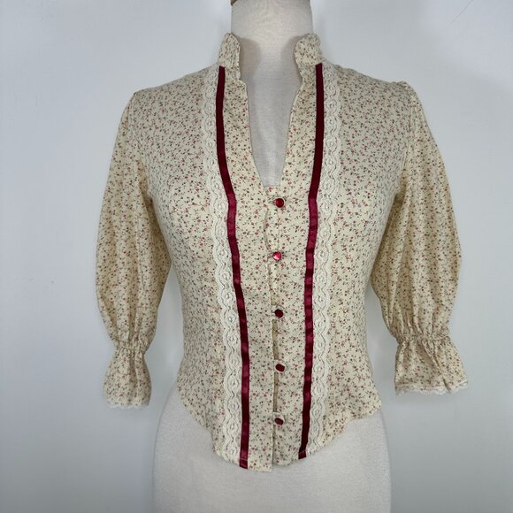 Vtg Ginger Jones of California Button 3/4 Sleeve Blouse Cottage Core, Prairie S - Picture 1 of 16